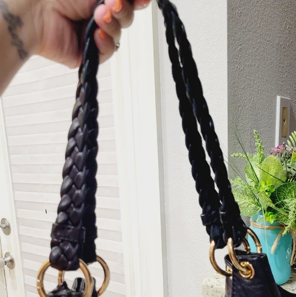 Michael Kors Black Leather Tote Bag Large With Braided Handles - Picture 7 of 14